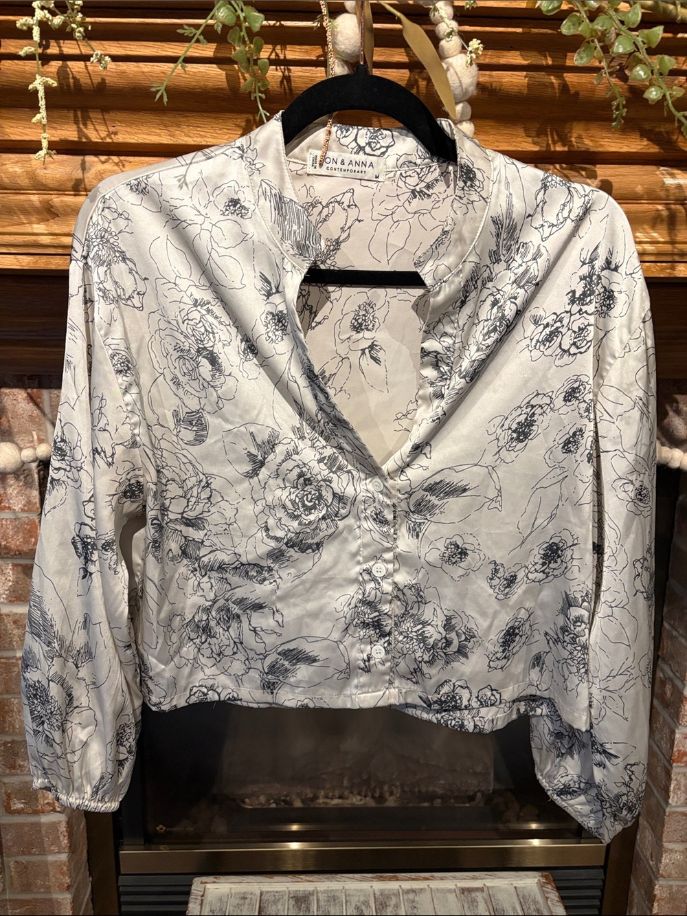 Jon & Anna White Floral Button-Front Top with Black Sketch Print